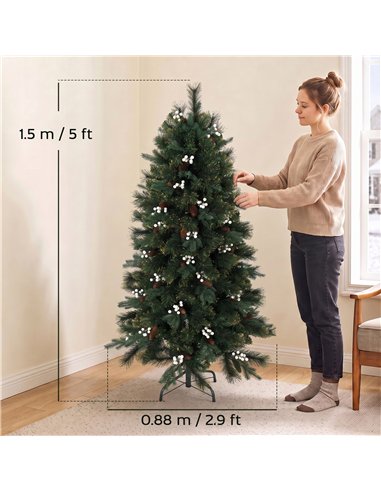 HOMCOM 5ft Artificial Christmas Tree, Fir Hinged Xmas Tree with 490 Branch Tips, Foldable Metal Stand, Easy Assembly, Green