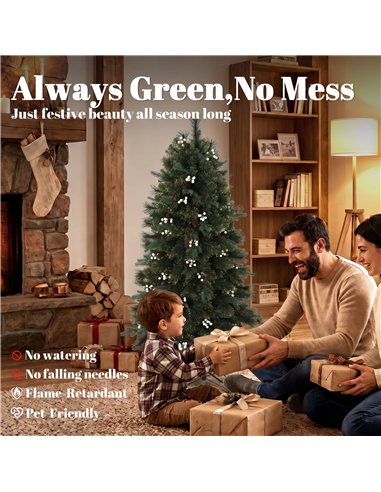 HOMCOM 5ft Artificial Christmas Tree, Fir Hinged Xmas Tree with 490 Branch Tips, Foldable Metal Stand, Easy Assembly, Green