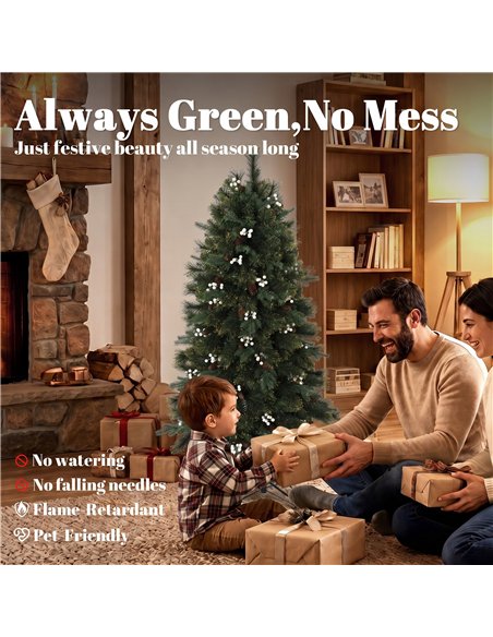 HOMCOM 5ft Artificial Christmas Tree, Fir Hinged Xmas Tree with 490 Branch Tips, Foldable Metal Stand, Easy Assembly, Green - pic 208893 | FastDaddyshop