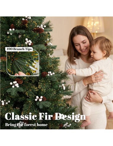 HOMCOM 5ft Artificial Christmas Tree, Fir Hinged Xmas Tree with 490 Branch Tips, Foldable Metal Stand, Easy Assembly, Green