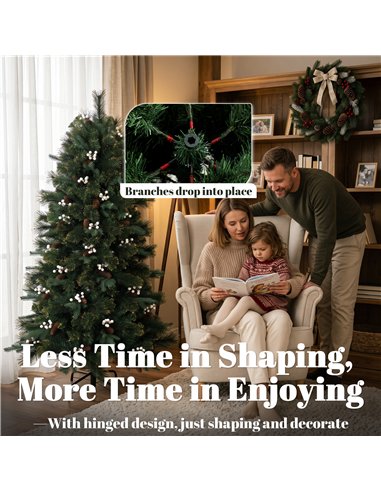 HOMCOM 5ft Artificial Christmas Tree, Fir Hinged Xmas Tree with 490 Branch Tips, Foldable Metal Stand, Easy Assembly, Green