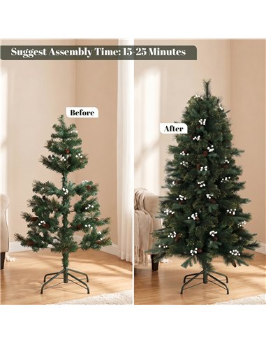 HOMCOM 5ft Artificial Christmas Tree, Fir Hinged Xmas Tree with 490 Branch Tips, Foldable Metal Stand, Easy Assembly, Green