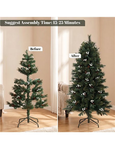 HOMCOM 5ft Artificial Christmas Tree, Fir Hinged Xmas Tree with 490 Branch Tips, Foldable Metal Stand, Easy Assembly, Green - pic 208896 | FastDaddyshop