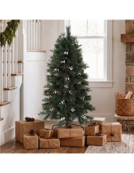 HOMCOM 5ft Artificial Christmas Tree, Fir Hinged Xmas Tree with 490 Branch Tips, Foldable Metal Stand, Easy Assembly, Green - pic 208897 | FastDaddyshop