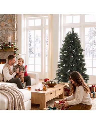 HOMCOM 5ft Artificial Christmas Tree, Fir Hinged Xmas Tree with 490 Branch Tips, Foldable Metal Stand, Easy Assembly, Green