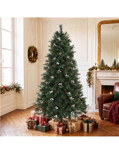 HOMCOM 6ft Artificial Christmas Tree, Fir Hinged Xmas Tree with 716 Branch Tips, Foldable Metal Stand, Easy Assembly, Green
