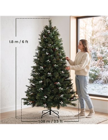 HOMCOM 6ft Artificial Christmas Tree, Fir Hinged Xmas Tree with 716 Branch Tips, Foldable Metal Stand, Easy Assembly, Green