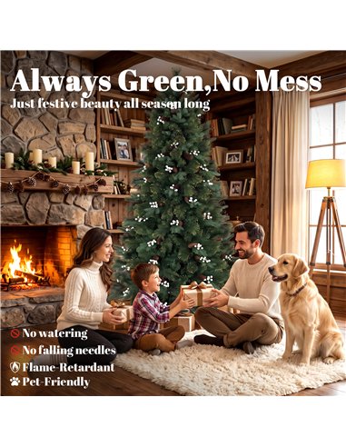 HOMCOM 6ft Artificial Christmas Tree, Fir Hinged Xmas Tree with 716 Branch Tips, Foldable Metal Stand, Easy Assembly, Green