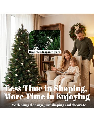 HOMCOM 6ft Artificial Christmas Tree, Fir Hinged Xmas Tree with 716 Branch Tips, Foldable Metal Stand, Easy Assembly, Green