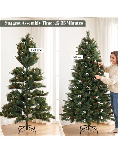 HOMCOM 6ft Artificial Christmas Tree, Fir Hinged Xmas Tree with 716 Branch Tips, Foldable Metal Stand, Easy Assembly, Green