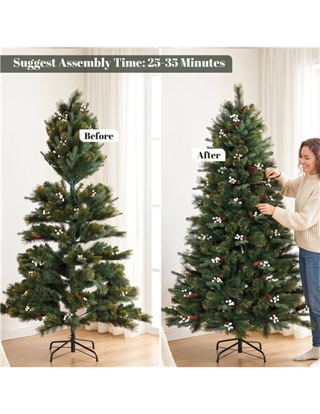 HOMCOM 6ft Artificial Christmas Tree, Fir Hinged Xmas Tree with 716 Branch Tips, Foldable Metal Stand, Easy Assembly, Green - pic 208905 | FastDaddyshop