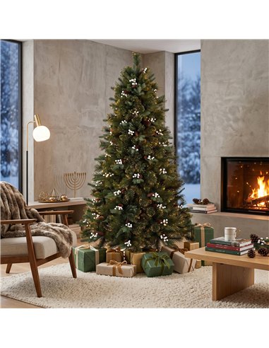 HOMCOM 6ft Artificial Christmas Tree, Fir Hinged Xmas Tree with 716 Branch Tips, Foldable Metal Stand, Easy Assembly, Green