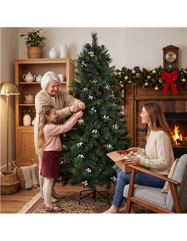 HOMCOM 6ft Artificial Christmas Tree, Fir Hinged Xmas Tree with 716 Branch Tips, Foldable Metal Stand, Easy Assembly, Green