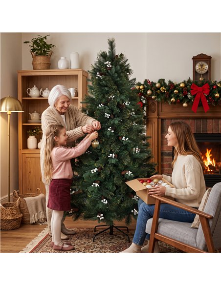 HOMCOM 6ft Artificial Christmas Tree, Fir Hinged Xmas Tree with 716 Branch Tips, Foldable Metal Stand, Easy Assembly, Green - pic 208907 | FastDaddyshop