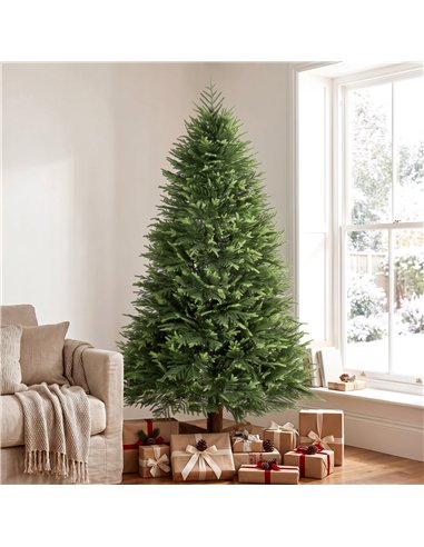 HOMCOM 7ft Artificial Christmas Tree, Hinged Xmas Tree with Realistic 1071 PE & PVC Branch Tips, Fir Wood Base, Green