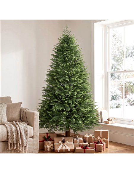 HOMCOM 7ft Artificial Christmas Tree, Hinged Xmas Tree with Realistic 1071 PE & PVC Branch Tips, Fir Wood Base, Green - pic 208909 | FastDaddyshop