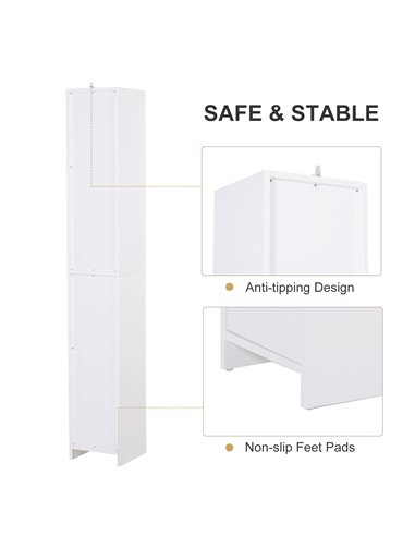 HOMCOM Particle Board Tall Freestanding Bathroom Storage Cabinet White