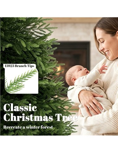 HOMCOM 7ft Artificial Christmas Tree, Hinged Xmas Tree with Realistic 1071 PE & PVC Branch Tips, Fir Wood Base, Green