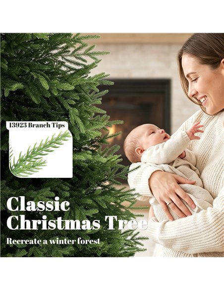 HOMCOM 7ft Artificial Christmas Tree, Hinged Xmas Tree with Realistic 1071 PE & PVC Branch Tips, Fir Wood Base, Green - pic 208912 | FastDaddyshop