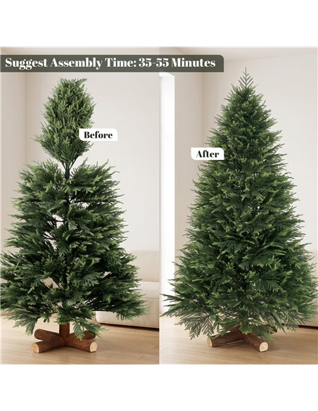 HOMCOM 7ft Artificial Christmas Tree, Hinged Xmas Tree with Realistic 1071 PE & PVC Branch Tips, Fir Wood Base, Green - pic 208914 | FastDaddyshop