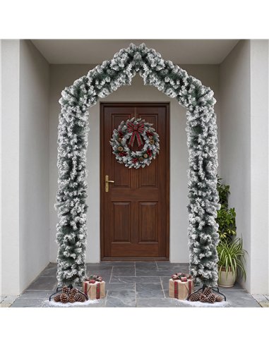 HOMCOM 9ft Flocked Snow Christmas Tree Arch, Christmas Single Arch Doorway Decor with 1400 Branch Tips and Steel Stand, Green