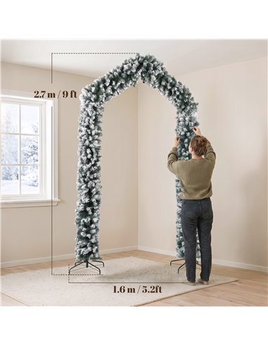 HOMCOM 9ft Flocked Snow Christmas Tree Arch, Christmas Single Arch Doorway Decor with 1400 Branch Tips and Steel Stand, Green