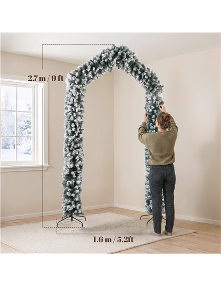 HOMCOM 9ft Flocked Snow Christmas Tree Arch, Christmas Single Arch Doorway Decor with 1400 Branch Tips and Steel Stand, Green - pic 208919 | FastDaddyshop