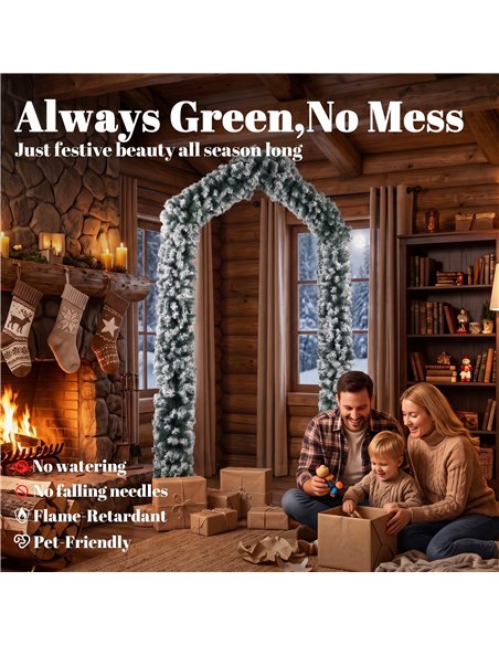HOMCOM 9ft Flocked Snow Christmas Tree Arch, Christmas Single Arch Doorway Decor with 1400 Branch Tips and Steel Stand, Green - pic 208920 | FastDaddyshop