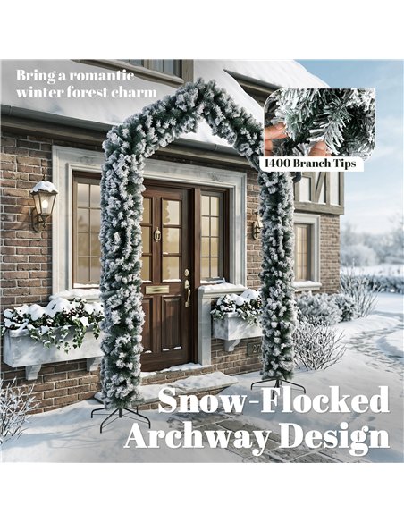 HOMCOM 9ft Flocked Snow Christmas Tree Arch, Christmas Single Arch Doorway Decor with 1400 Branch Tips and Steel Stand, Green - pic 208921 | FastDaddyshop