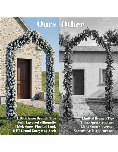 HOMCOM 9ft Flocked Snow Christmas Tree Arch, Christmas Single Arch Doorway Decor with 1400 Branch Tips and Steel Stand, Green
