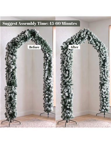 HOMCOM 9ft Flocked Snow Christmas Tree Arch, Christmas Single Arch Doorway Decor with 1400 Branch Tips and Steel Stand, Green