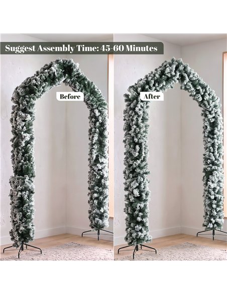HOMCOM 9ft Flocked Snow Christmas Tree Arch, Christmas Single Arch Doorway Decor with 1400 Branch Tips and Steel Stand, Green - pic 208923 | FastDaddyshop