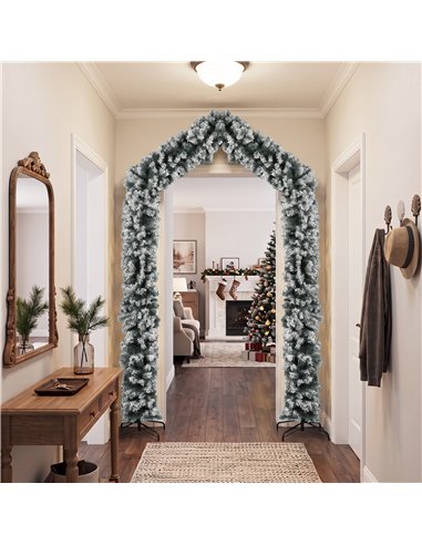 HOMCOM 9ft Flocked Snow Christmas Tree Arch, Christmas Single Arch Doorway Decor with 1400 Branch Tips and Steel Stand, Green