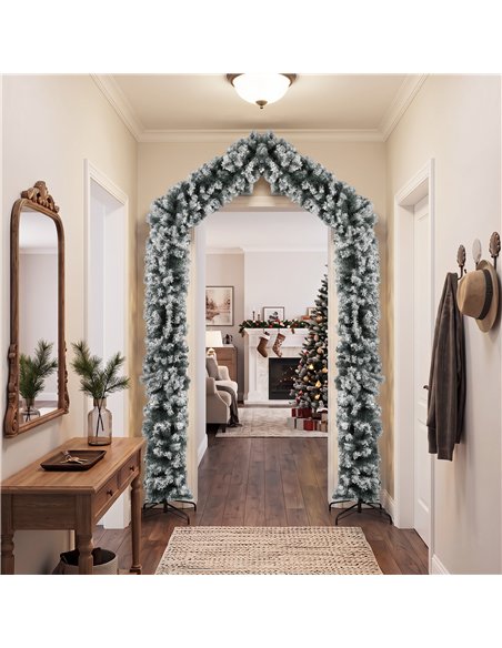 HOMCOM 9ft Flocked Snow Christmas Tree Arch, Christmas Single Arch Doorway Decor with 1400 Branch Tips and Steel Stand, Green - pic 208924 | FastDaddyshop