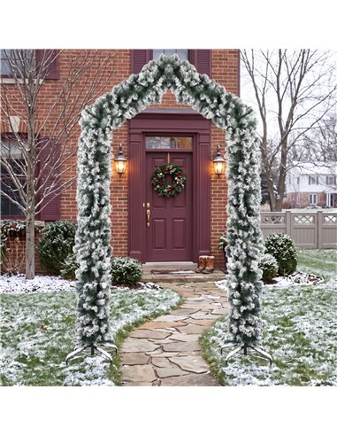 HOMCOM 9ft Flocked Snow Christmas Tree Arch, Christmas Single Arch Doorway Decor with 1400 Branch Tips and Steel Stand, Green