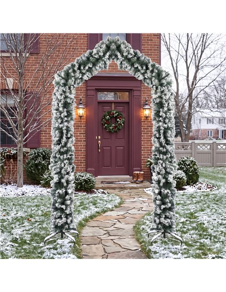 HOMCOM 9ft Flocked Snow Christmas Tree Arch, Christmas Single Arch Doorway Decor with 1400 Branch Tips and Steel Stand, Green - pic 208925 | FastDaddyshop