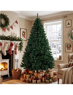 HOMCOM 7ft Artificial Christmas Tree, Fir Hinged Xmas Tree with 1100 Branch Tips, Foldable Steel Stand, Green 2