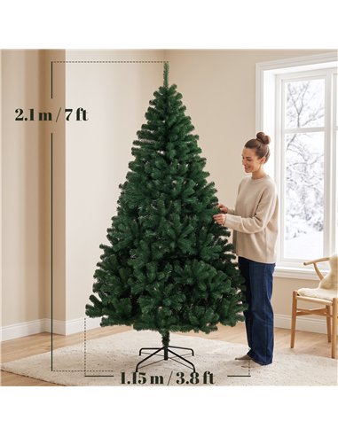 HOMCOM 7ft Artificial Christmas Tree, Fir Hinged Xmas Tree with 1100 Branch Tips, Foldable Steel Stand, Green