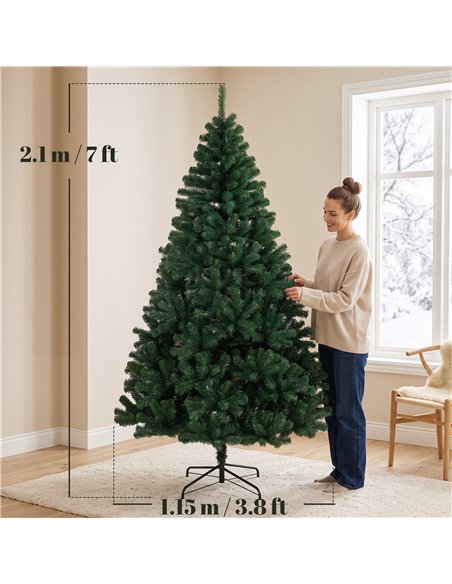 HOMCOM 7ft Artificial Christmas Tree, Fir Hinged Xmas Tree with 1100 Branch Tips, Foldable Steel Stand, Green - pic 208928 | FastDaddyshop