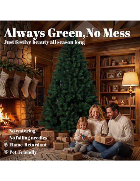 HOMCOM 7ft Artificial Christmas Tree, Fir Hinged Xmas Tree with 1100 Branch Tips, Foldable Steel Stand, Green - pic 208929 | FastDaddyshop