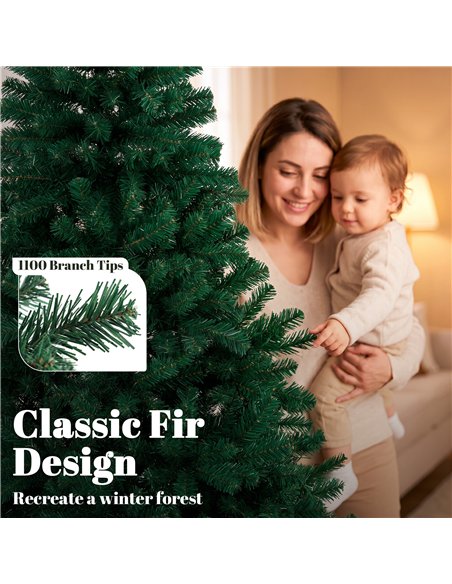 HOMCOM 7ft Artificial Christmas Tree, Fir Hinged Xmas Tree with 1100 Branch Tips, Foldable Steel Stand, Green - pic 208930 | FastDaddyshop