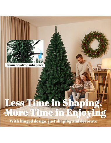 HOMCOM 7ft Artificial Christmas Tree, Fir Hinged Xmas Tree with 1100 Branch Tips, Foldable Steel Stand, Green