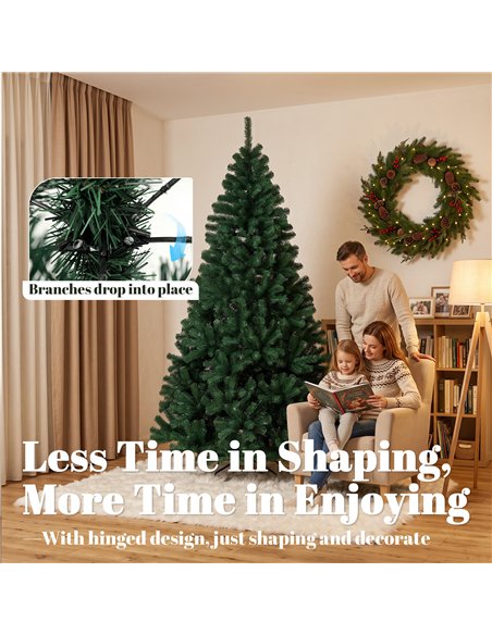 HOMCOM 7ft Artificial Christmas Tree, Fir Hinged Xmas Tree with 1100 Branch Tips, Foldable Steel Stand, Green - pic 208931 | FastDaddyshop