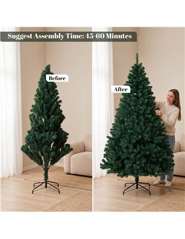 HOMCOM 7ft Artificial Christmas Tree, Fir Hinged Xmas Tree with 1100 Branch Tips, Foldable Steel Stand, Green