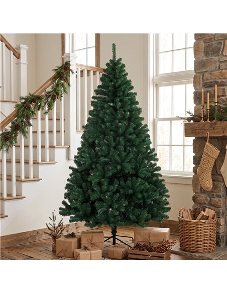 HOMCOM 7ft Artificial Christmas Tree, Fir Hinged Xmas Tree with 1100 Branch Tips, Foldable Steel Stand, Green - pic 208933 | FastDaddyshop