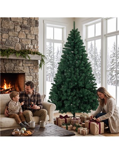 HOMCOM 7ft Artificial Christmas Tree, Fir Hinged Xmas Tree with 1100 Branch Tips, Foldable Steel Stand, Green