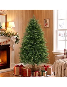 HOMCOM 5ft Artificial Christmas Tree, Hinged Xmas Tree with Realistic 513 PE & PVC Branch Tips, Fir Wood Base, Green 2