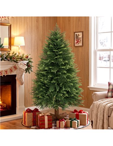 HOMCOM 5ft Artificial Christmas Tree, Hinged Xmas Tree with Realistic 513 PE & PVC Branch Tips, Fir Wood Base, Green