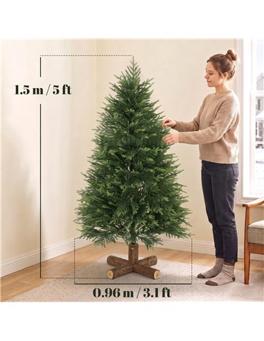HOMCOM 5ft Artificial Christmas Tree, Hinged Xmas Tree with Realistic 513 PE & PVC Branch Tips, Fir Wood Base, Green