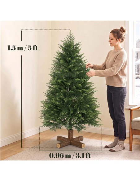 HOMCOM 5ft Artificial Christmas Tree, Hinged Xmas Tree with Realistic 513 PE & PVC Branch Tips, Fir Wood Base, Green - pic 208937 | FastDaddyshop